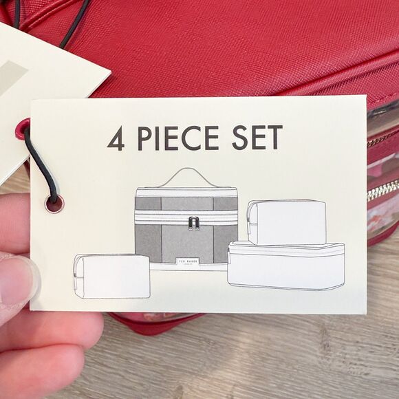 NWT Ted Baker London 4 Four Piece Travel Toiletry Cosmetic Case Set Red Floral - Picture 4 of 10